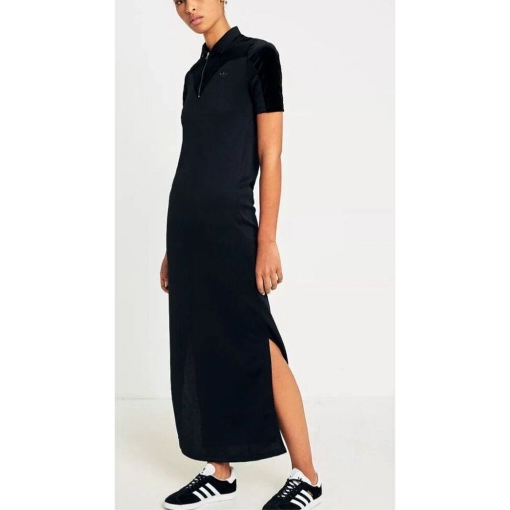 Adidas Black Velvet Maxi Dress Women Size S
